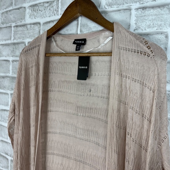 TORRID Mushroom Kimono Neutral Beige Open Knit Cardigan Sweater Womens 1x FLAW - Picture 2 of 7